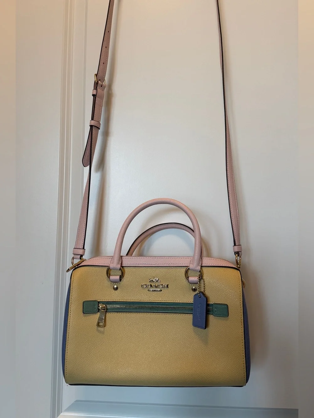 Coach Colorblock Pebble Leather Rowan Satchel in Vanilla Cream - Picture 9 of 10